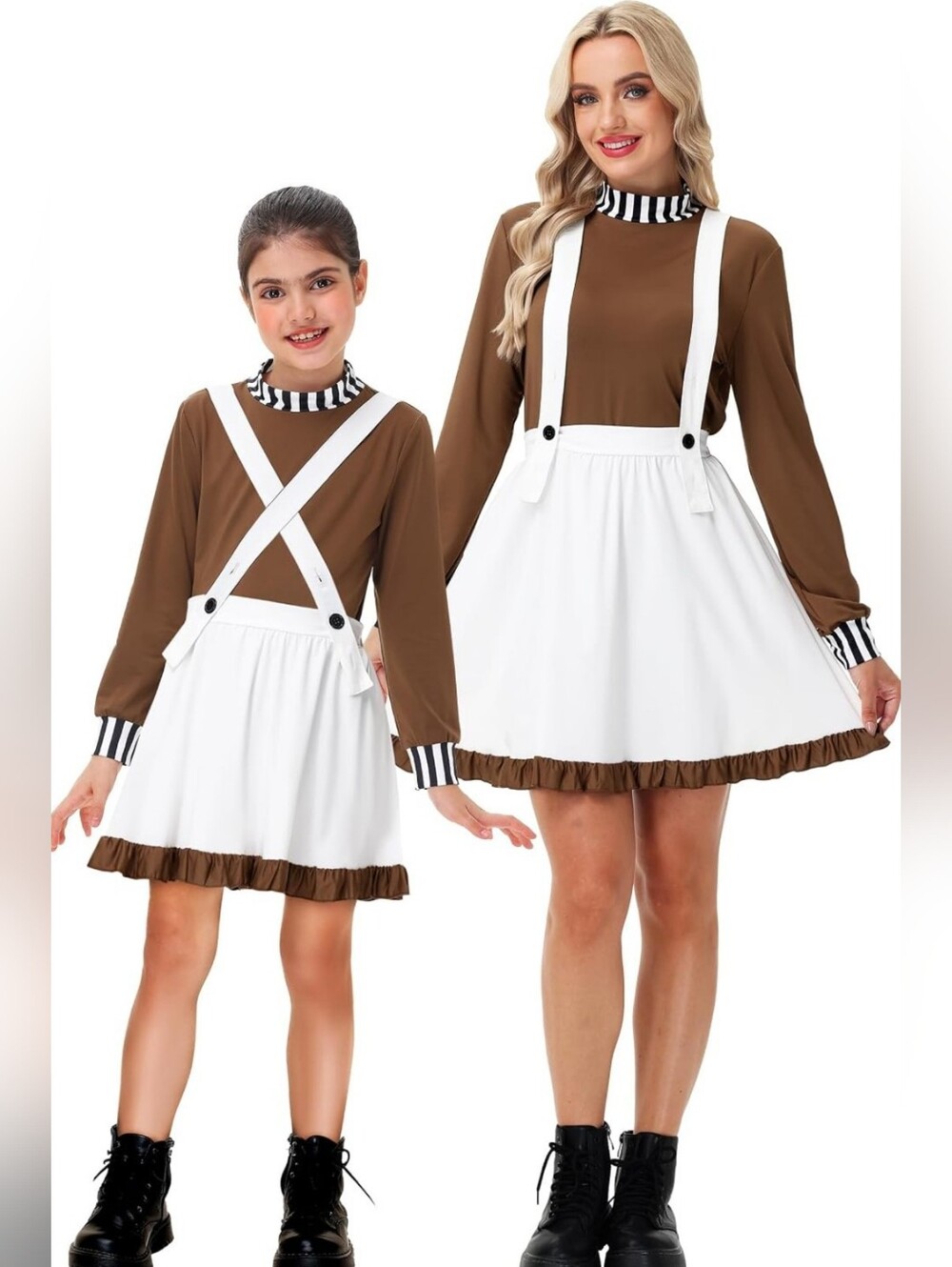 Girls Chocolate Worker Outfits Brown Shirt White Skirt